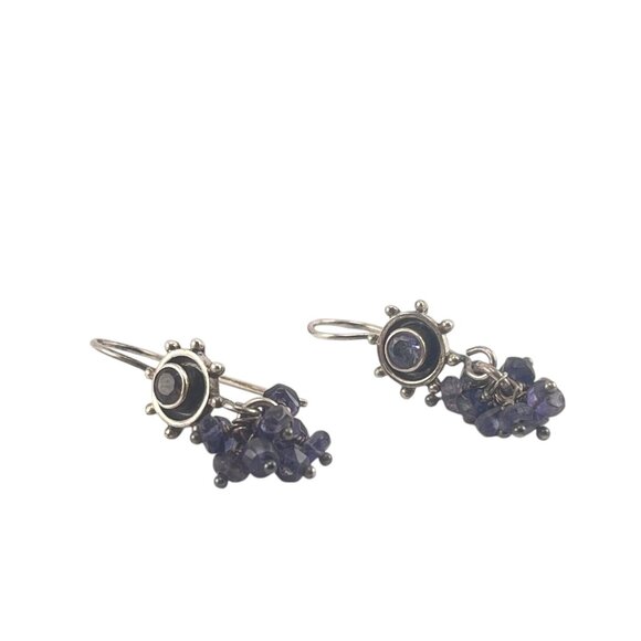 Sterling Silver & Amethyst Cluster Drop Earrings Handmade Artisan Jewelry Bohemi - Picture 8 of 9